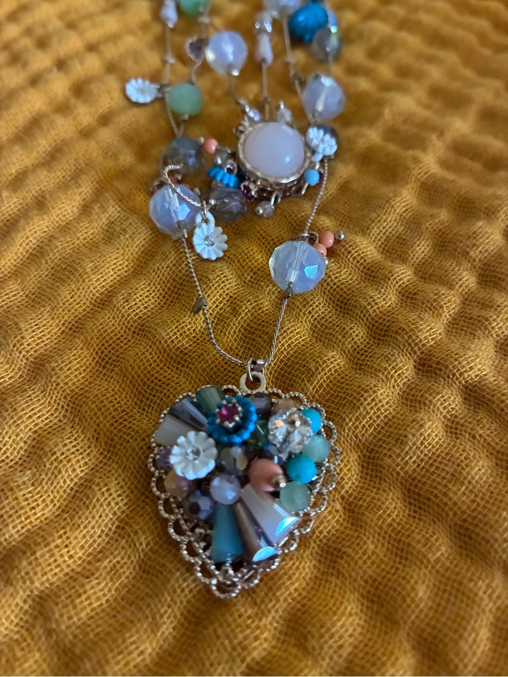 Betsey Johnson Multicolor Heart Pendant Necklace with Turquoise & Coral Accents